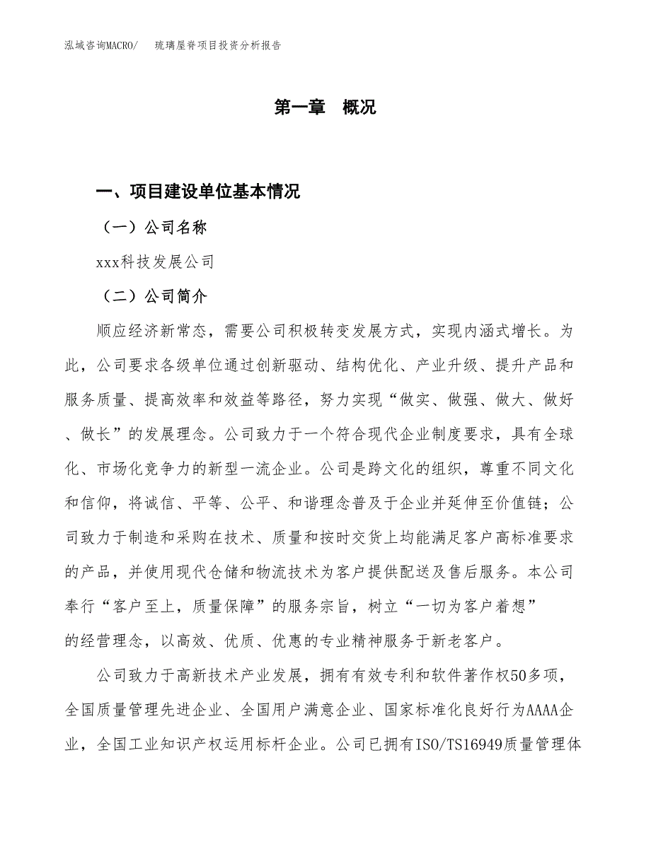 琉璃屋脊项目投资分析报告（投融资报告）.docx_第1页