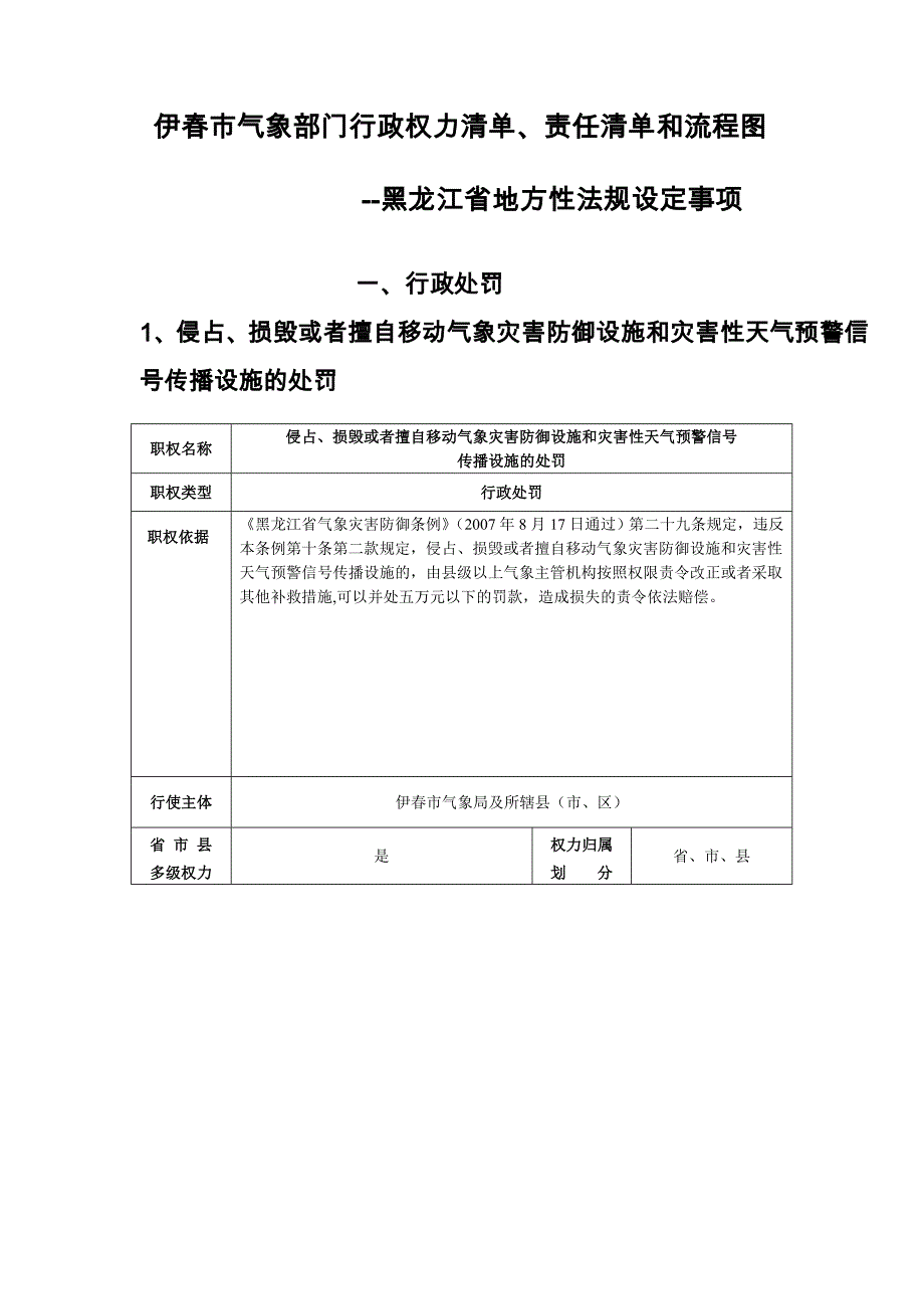 伊春市气象部门行政权力清单、责任清单和流程图_第1页