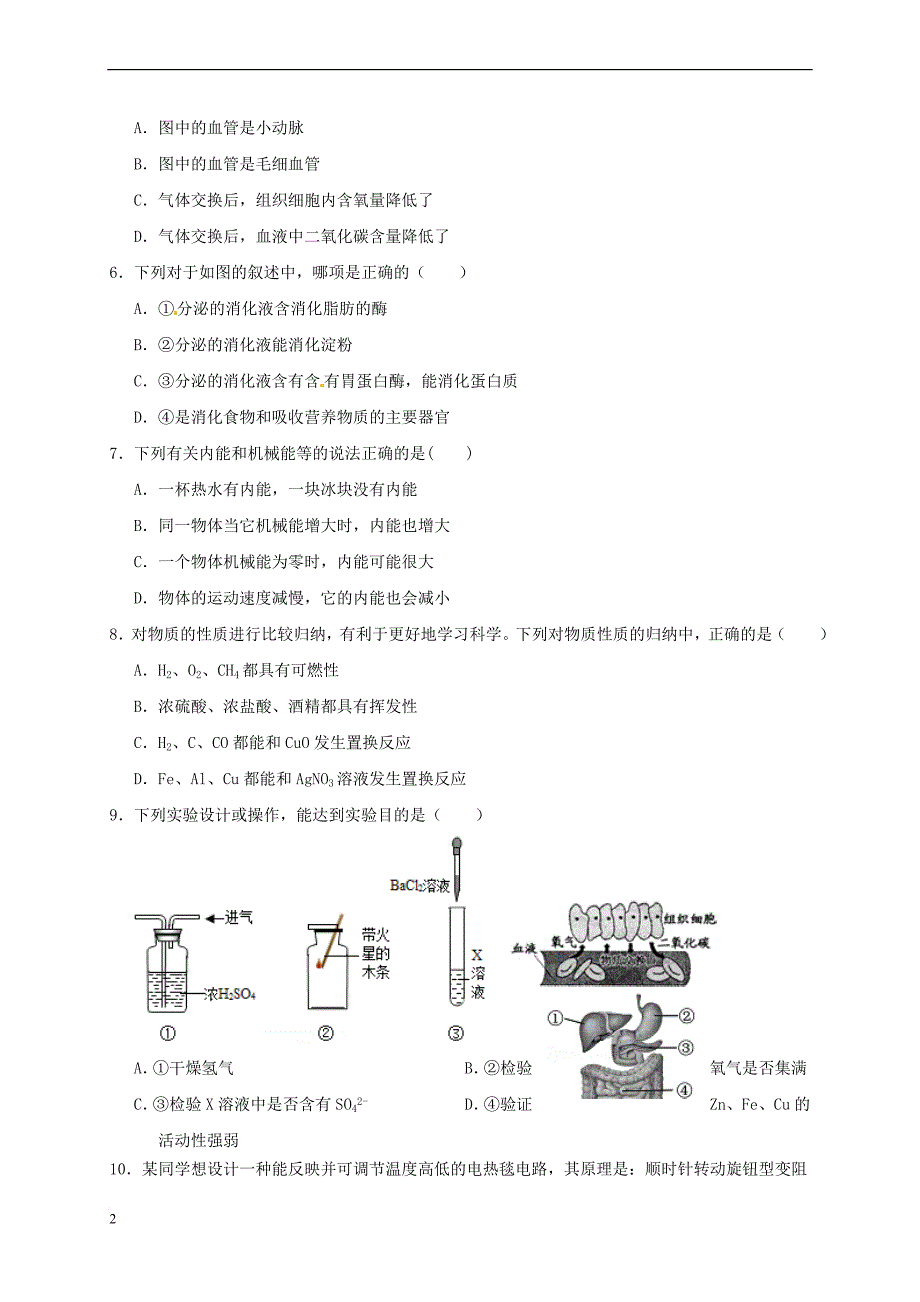 九年级科学上册提分必备 期末复习试卷一（无答案）（新版）浙教版_第2页