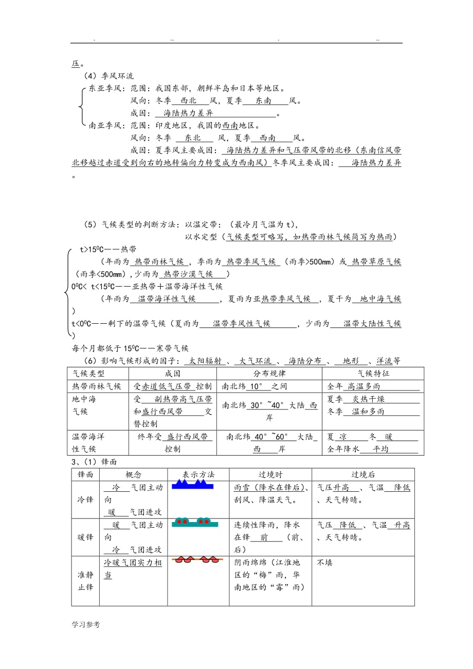 人版地理必修一复习提纲答案版_第4页