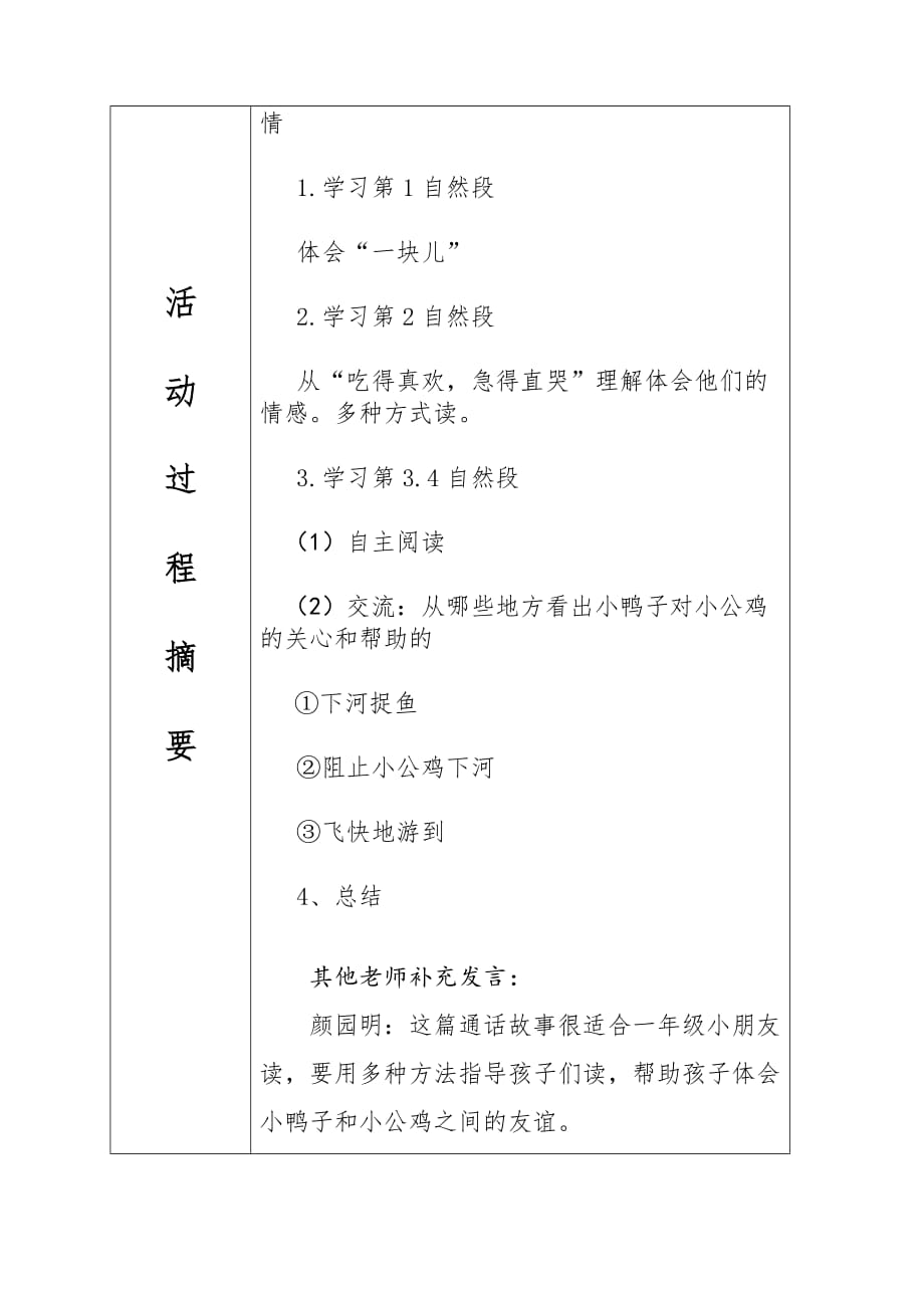 冰溪小学占丽银小公鸡和小鸭子集体备课活动记录_第2页