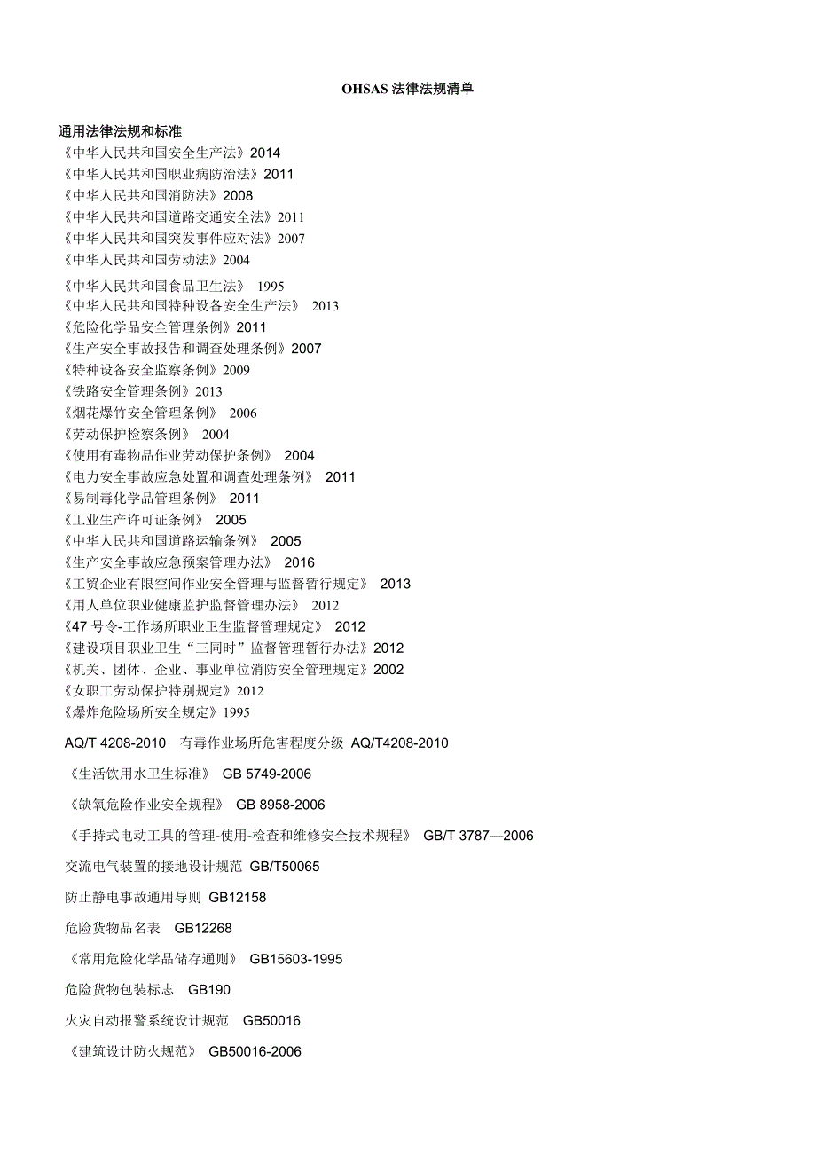 OHS法律法规清单【SGS北区EHS团队整理更新】2016年1101_第1页