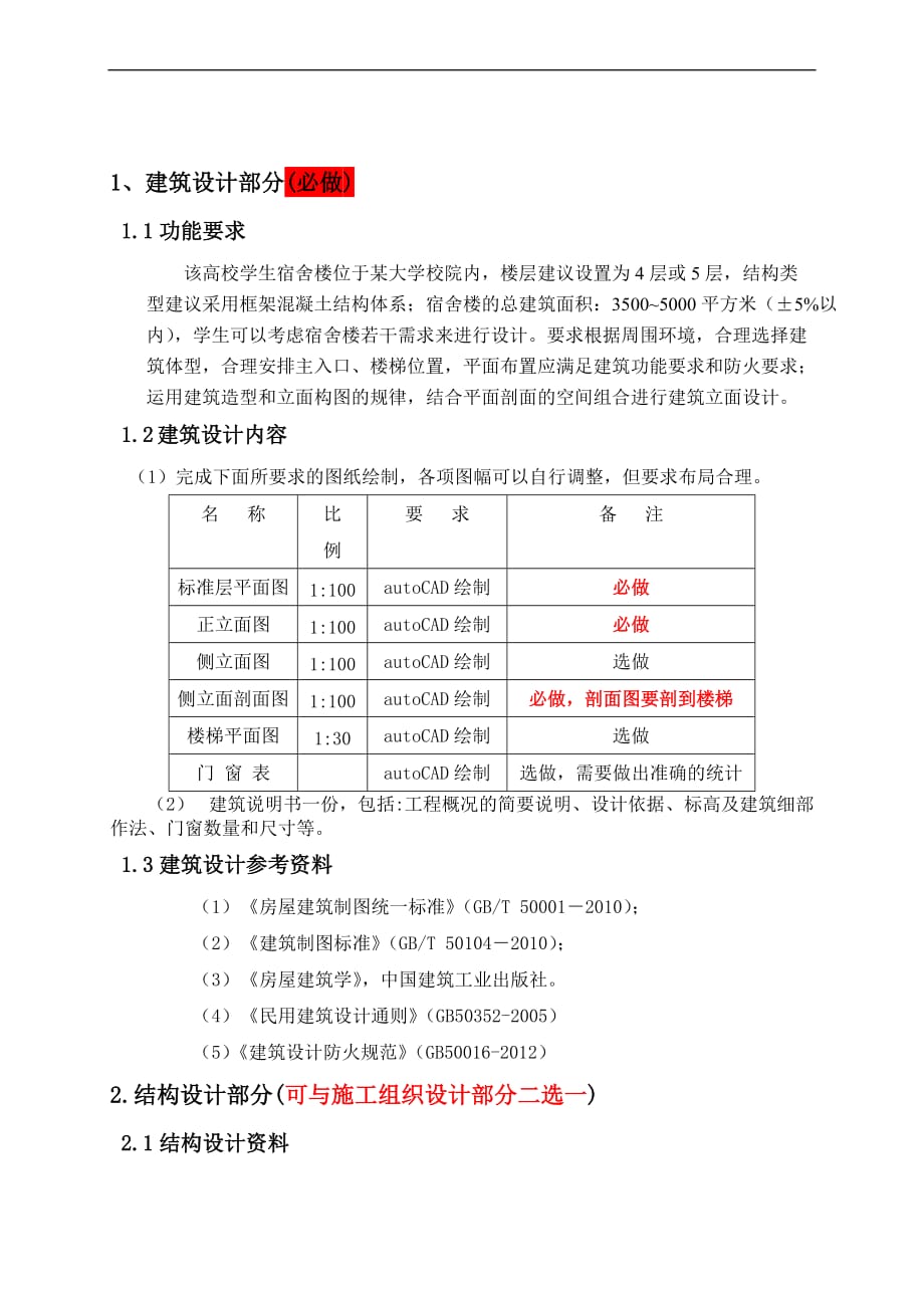 2015春毕业设计任务书(工民建)---某高校学生宿舍楼设计任务书_第2页