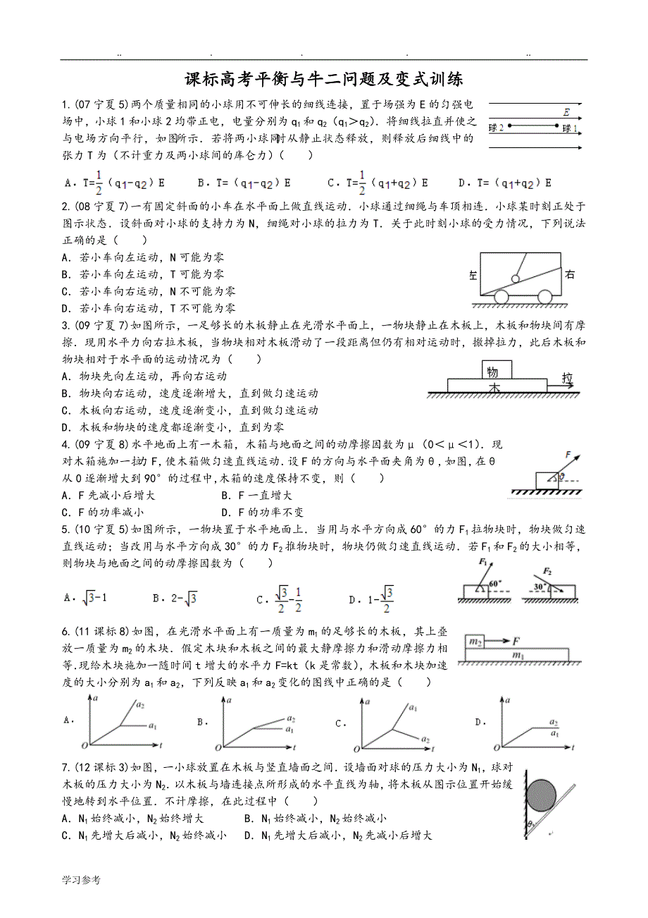 课标高考平衡与牛二问题与变式训练[DOC]_第1页