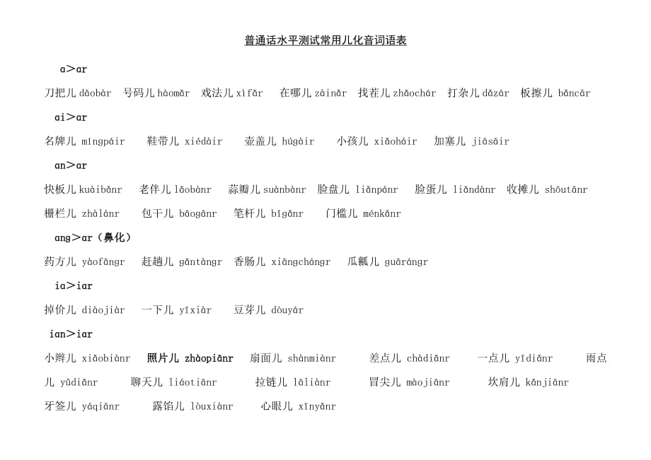 普通话水平测试 常用儿化音词语表精编_第1页