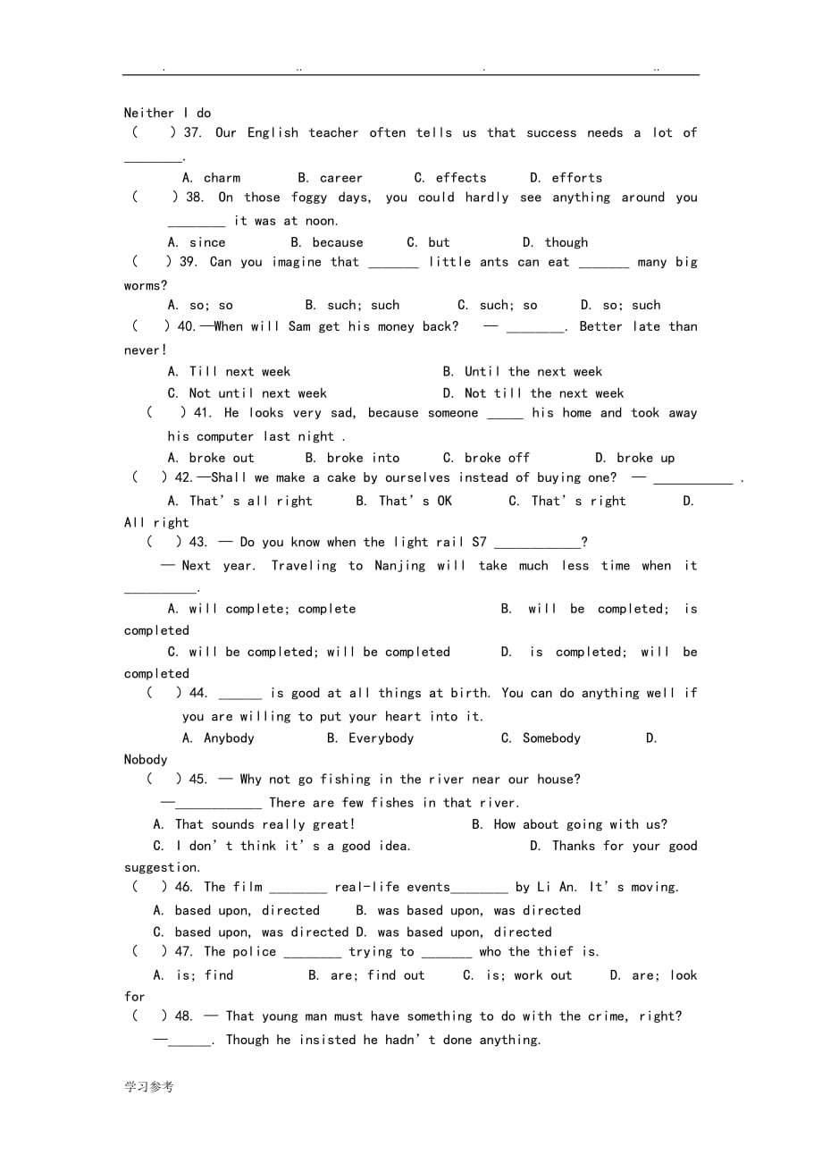 牛津译林版9A_英语期中复习专题练习—单项选择_第4页