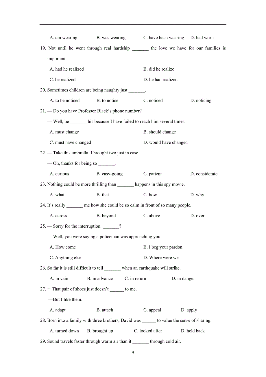 new_天津市部分区2018届高三上学期期末考试英语试题（附答案）.doc_第4页