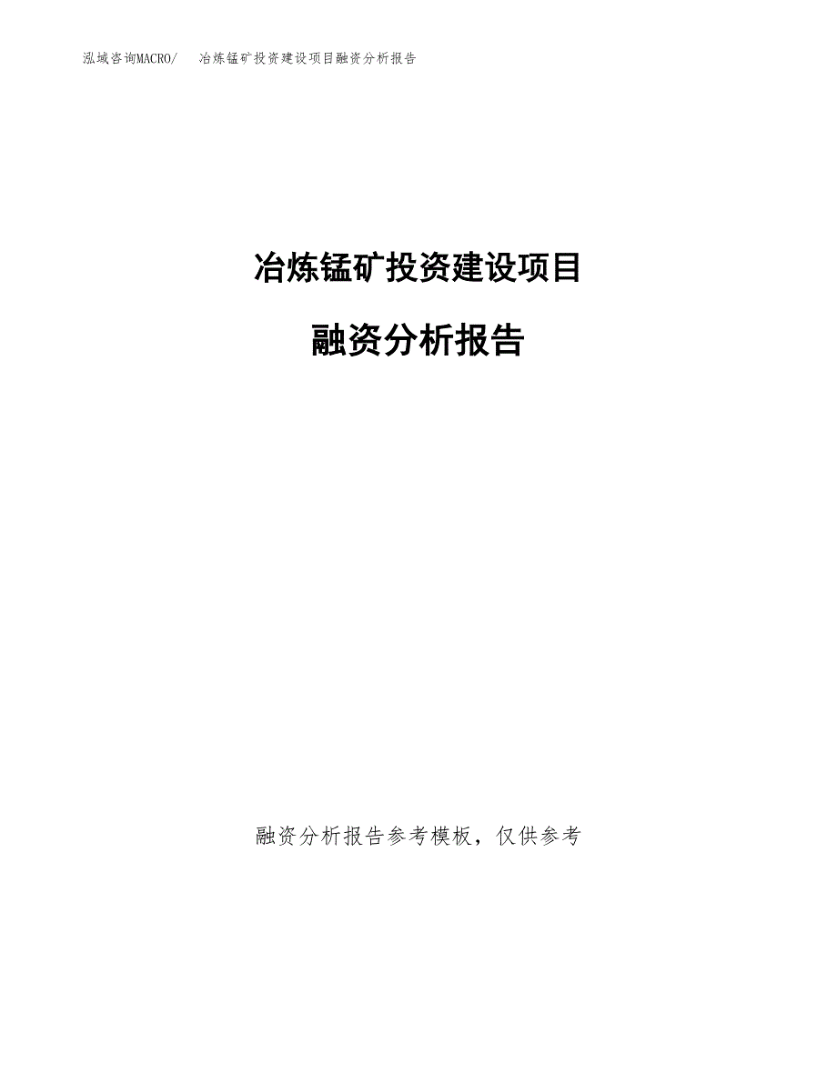 冶炼锰矿投资建设项目融资分析报告.docx_第1页