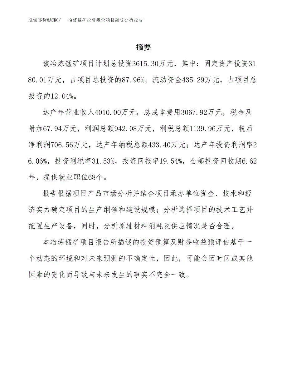 冶炼锰矿投资建设项目融资分析报告.docx_第2页