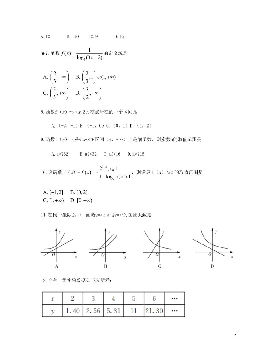 湖南省长沙市2018_2019学年高一数学上学期期中试题2019082301101_第2页