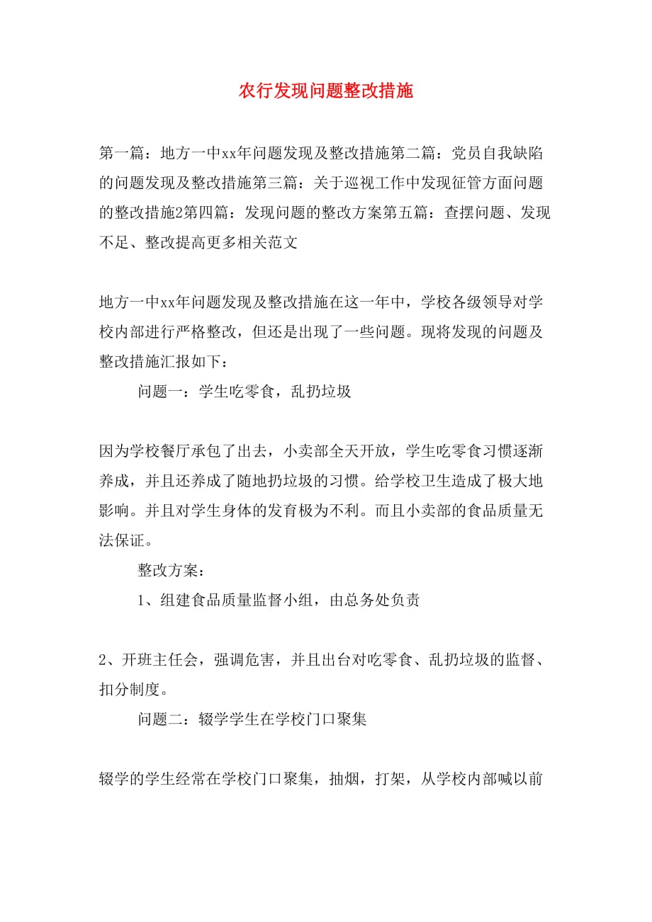 农行发现问题整改措施_第1页