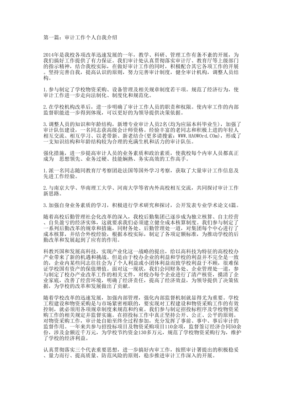 审计工作个人自我介绍(精选多 篇).docx_第1页