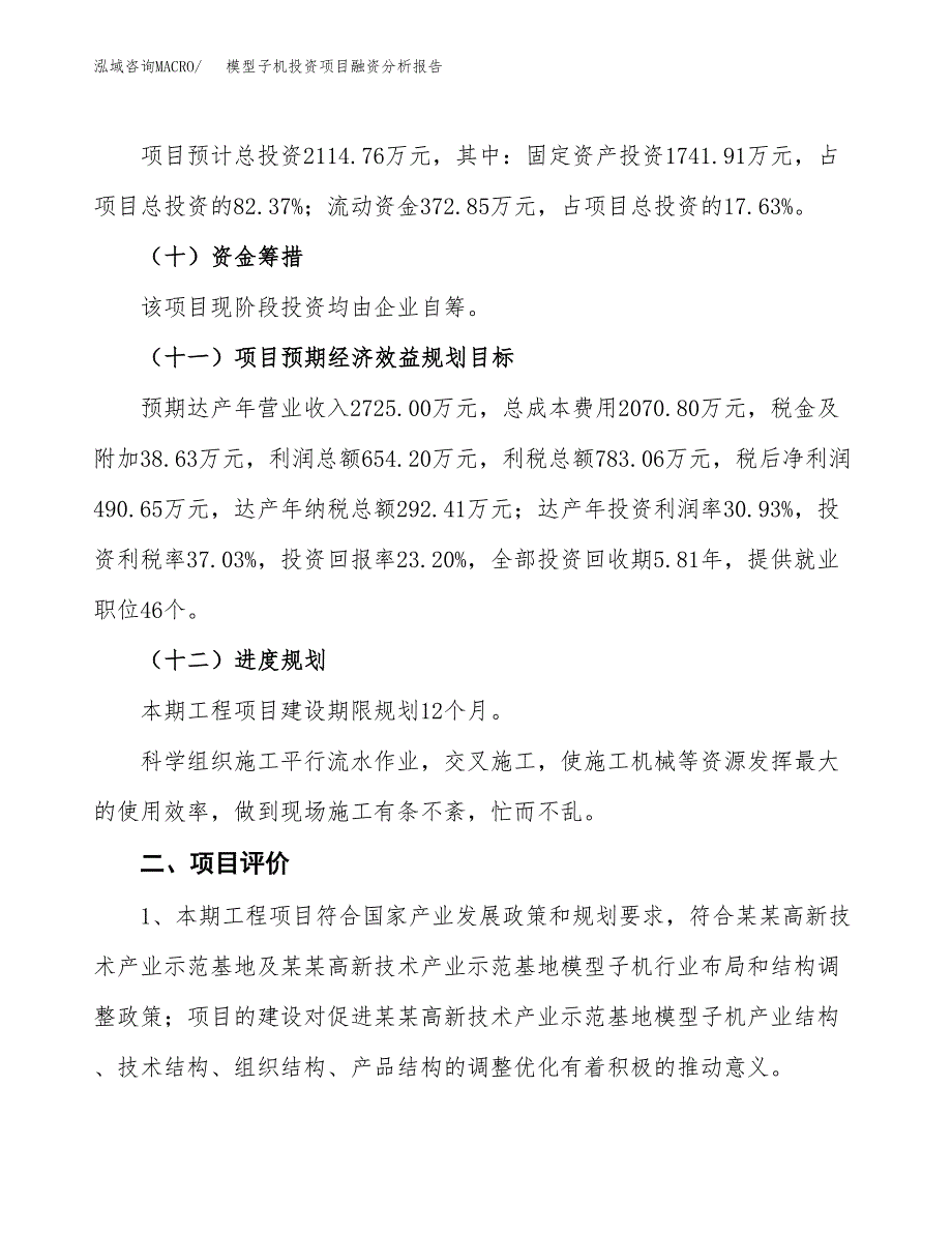 模型子机投资项目融资分析报告.docx_第3页