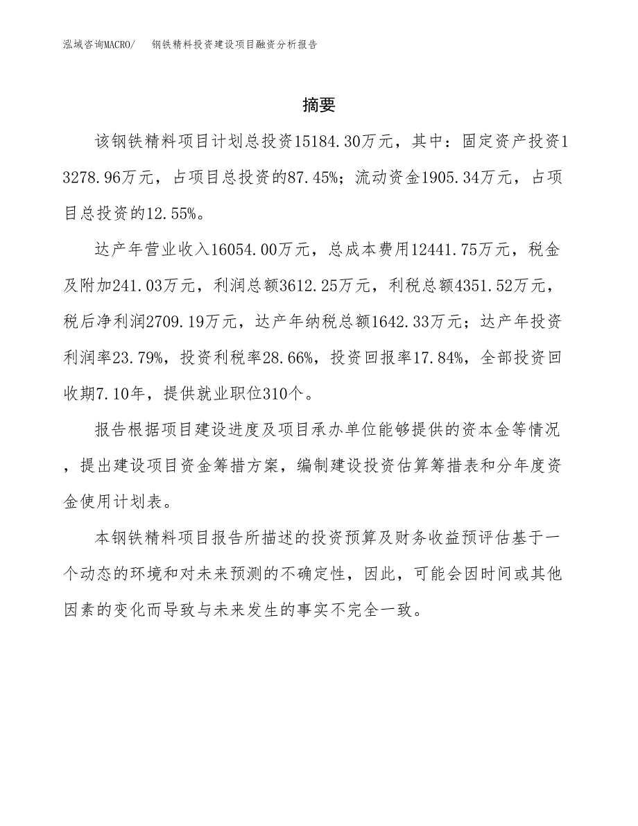 钢铁精料投资建设项目融资分析报告.docx_第2页