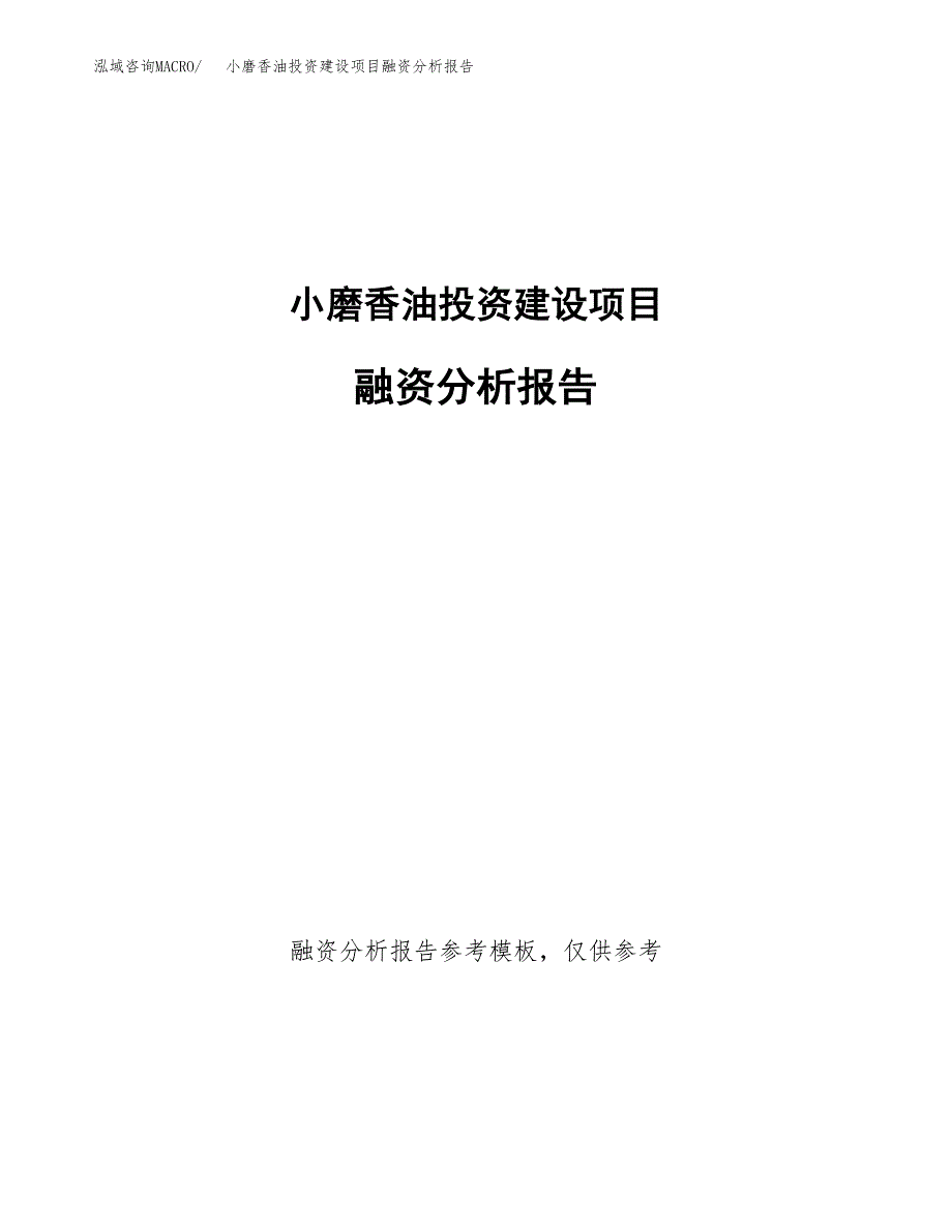 小磨香油投资建设项目融资分析报告.docx_第1页
