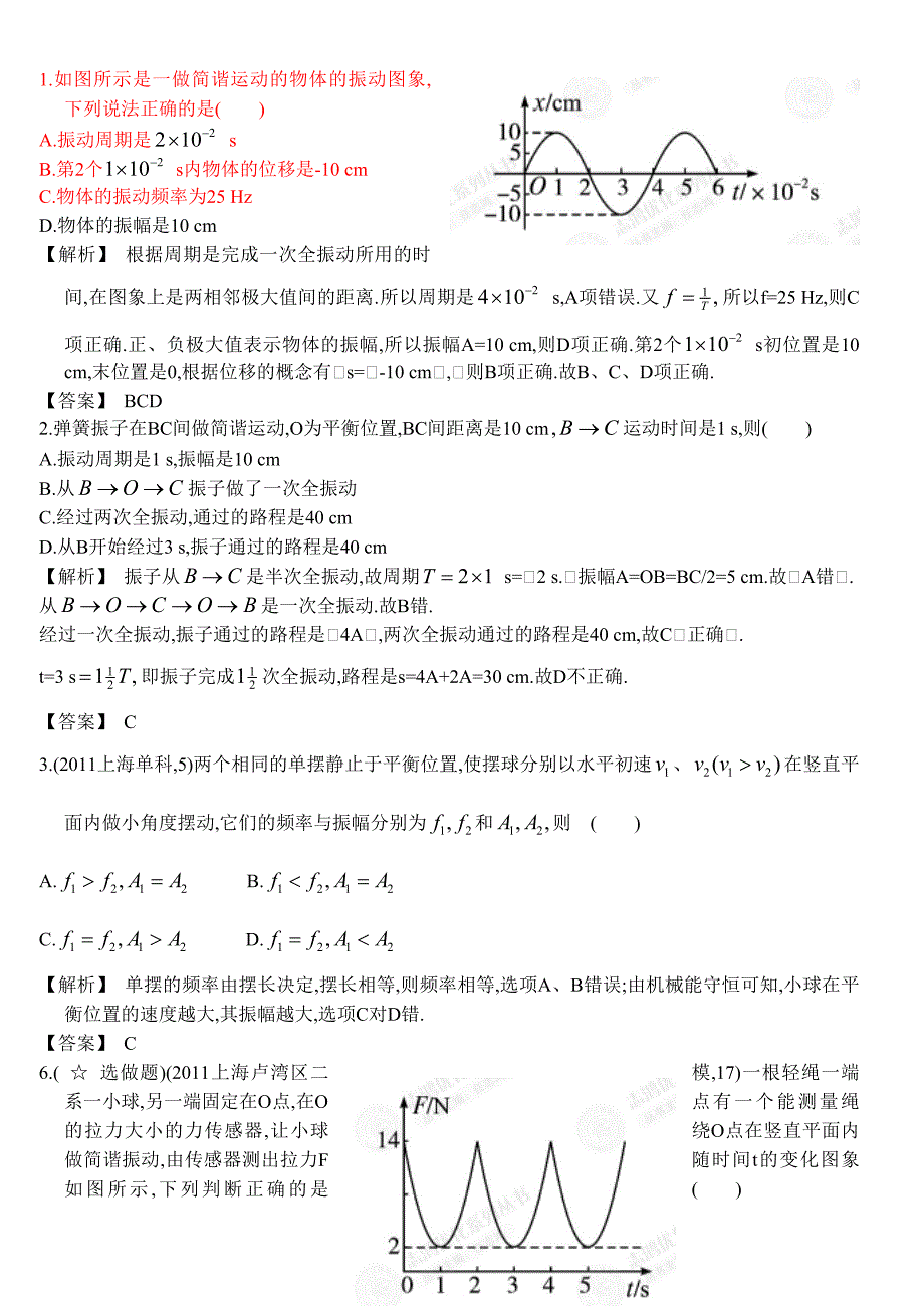 简谐运动习题_答案概要_第1页