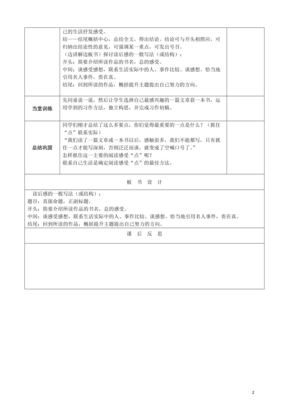 天津市静海区九年级语文上册《写读后感》教案 新人教版_第2页