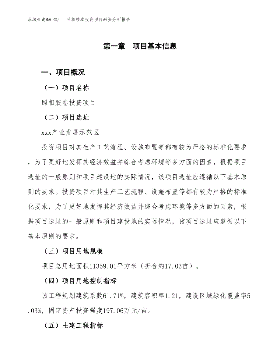 照相胶卷投资项目融资分析报告.docx_第1页