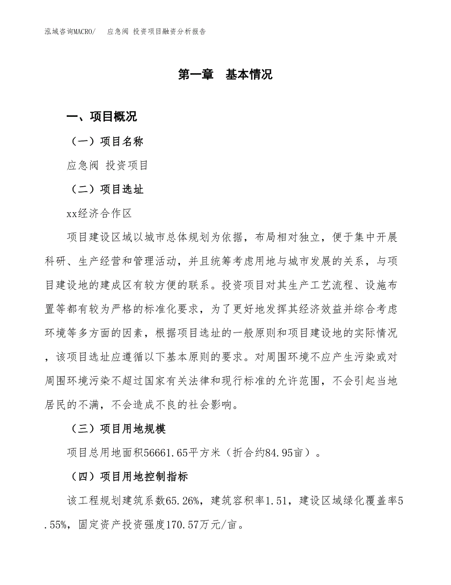 应急阀 投资项目融资分析报告.docx_第1页