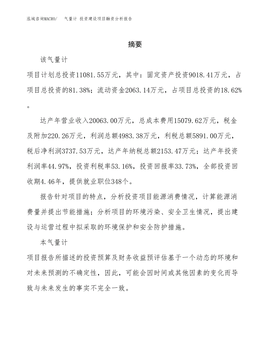 气量计 投资建设项目融资分析报告.docx_第2页