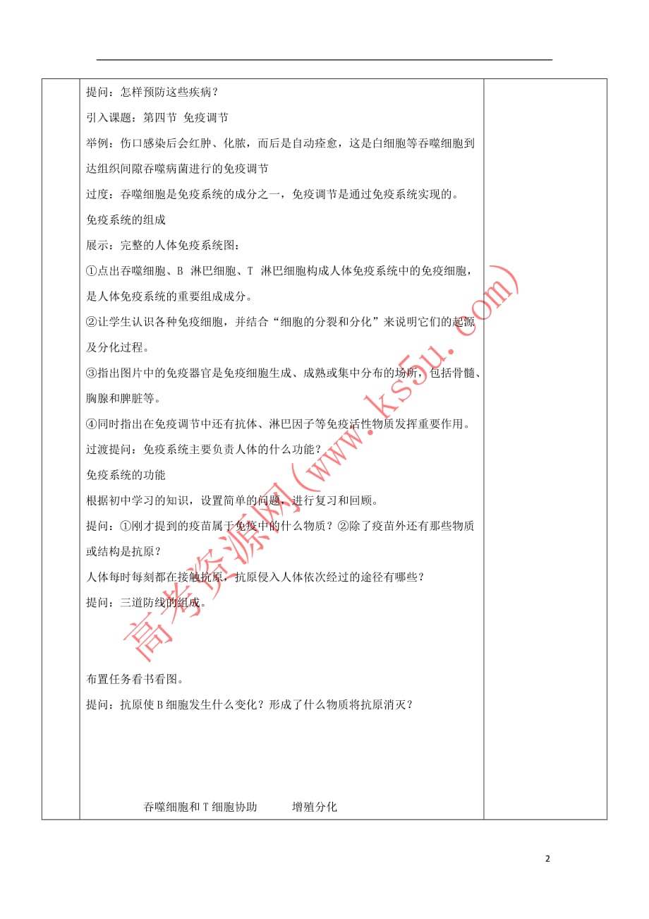 安徽省潜山县高中生物 第二章 动物和人体生命活动的调节 2.4 免疫调节教案 新人教必修3_第2页