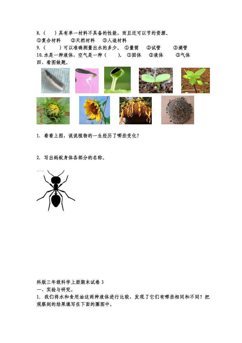 三年级科学上册期末测试题概要_第4页