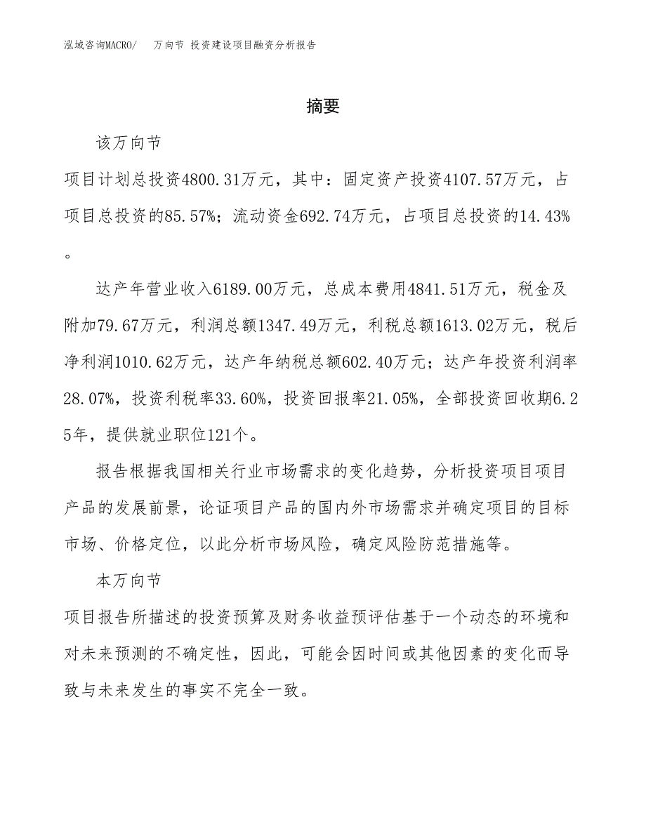 万向节 投资建设项目融资分析报告.docx_第2页