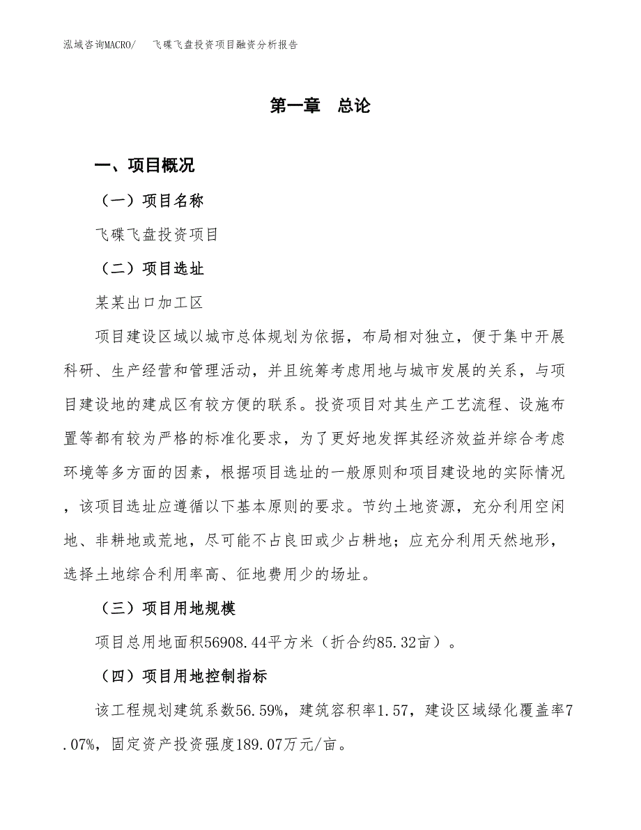 飞碟飞盘投资项目融资分析报告.docx_第1页