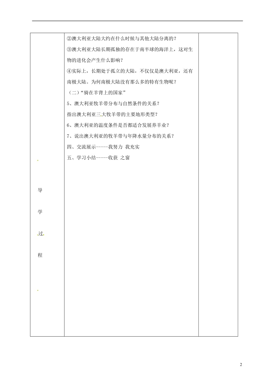 宁夏中卫市七年级地理下册 8.4 澳大利亚（第1课时）学案（无答案）（新版）新人教版_第2页