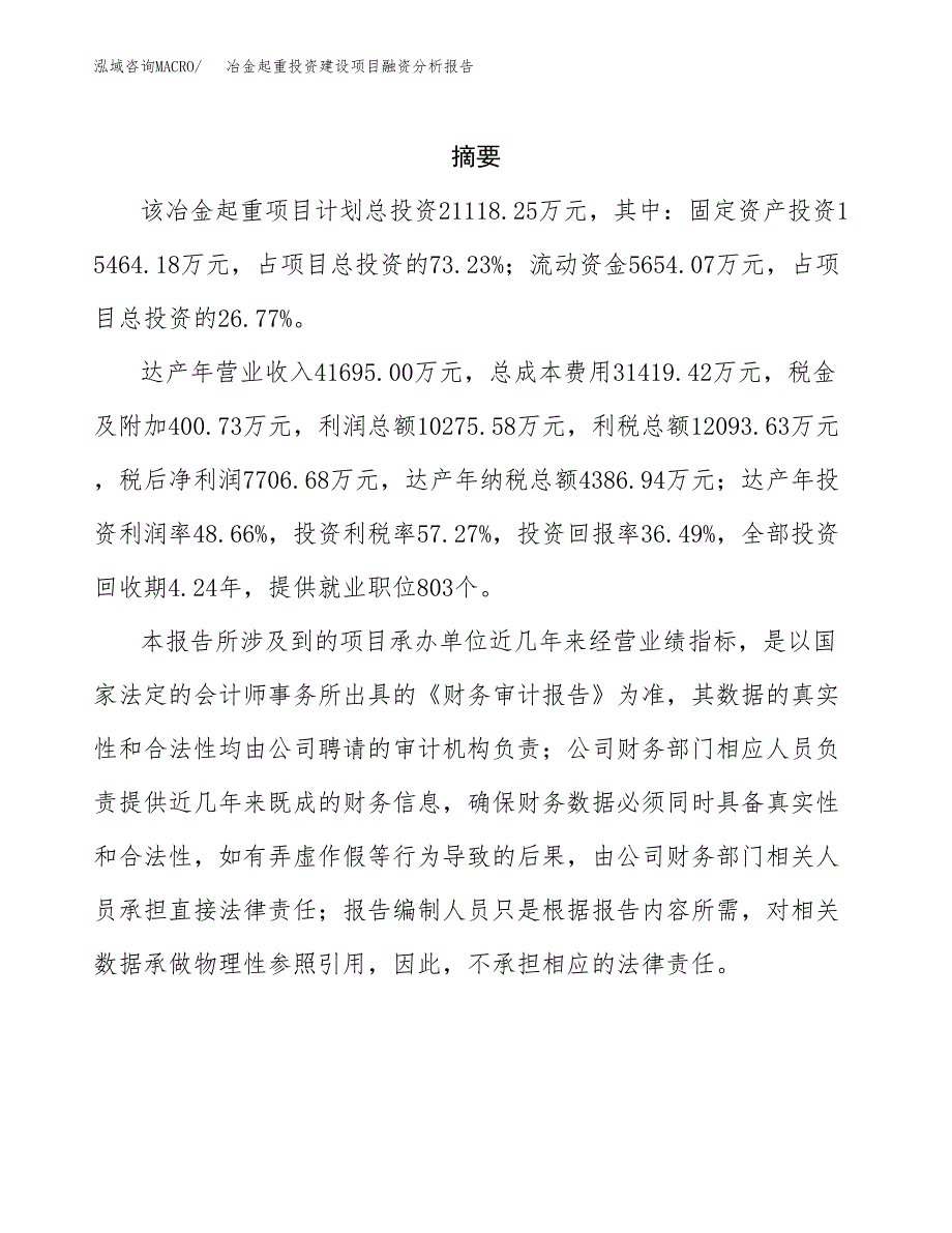 冶金起重投资建设项目融资分析报告.docx_第2页