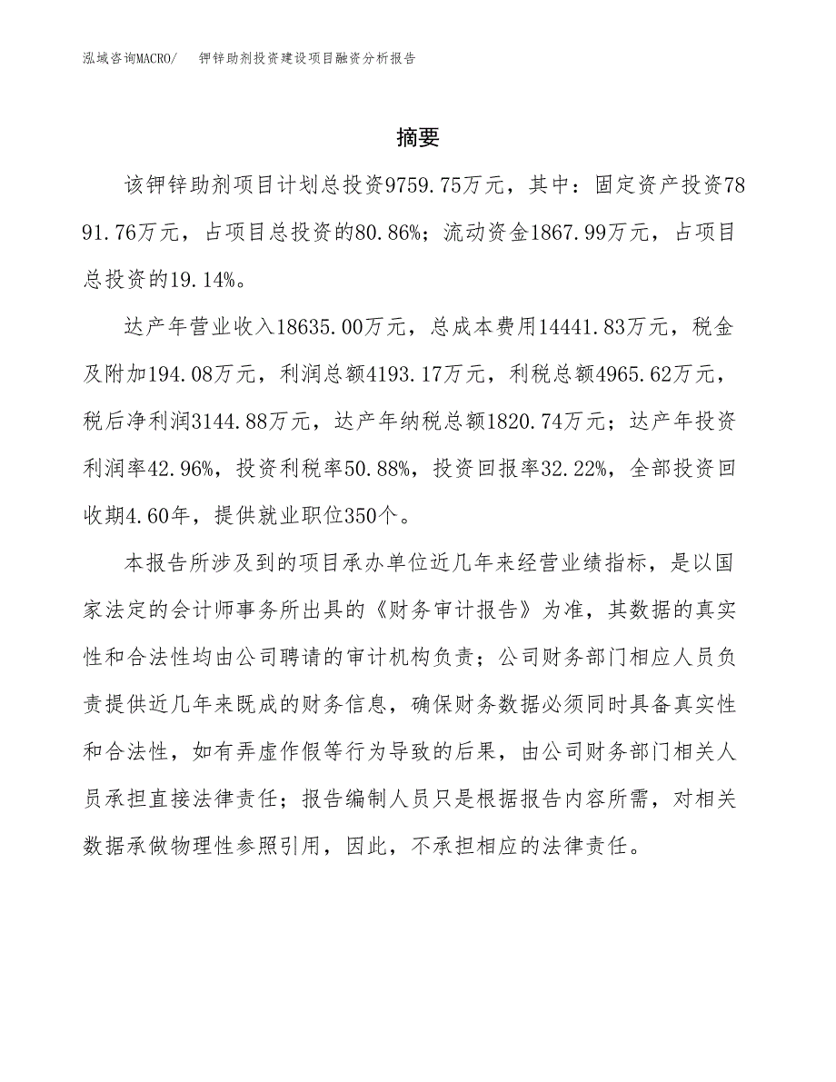 钾锌助剂投资建设项目融资分析报告.docx_第2页