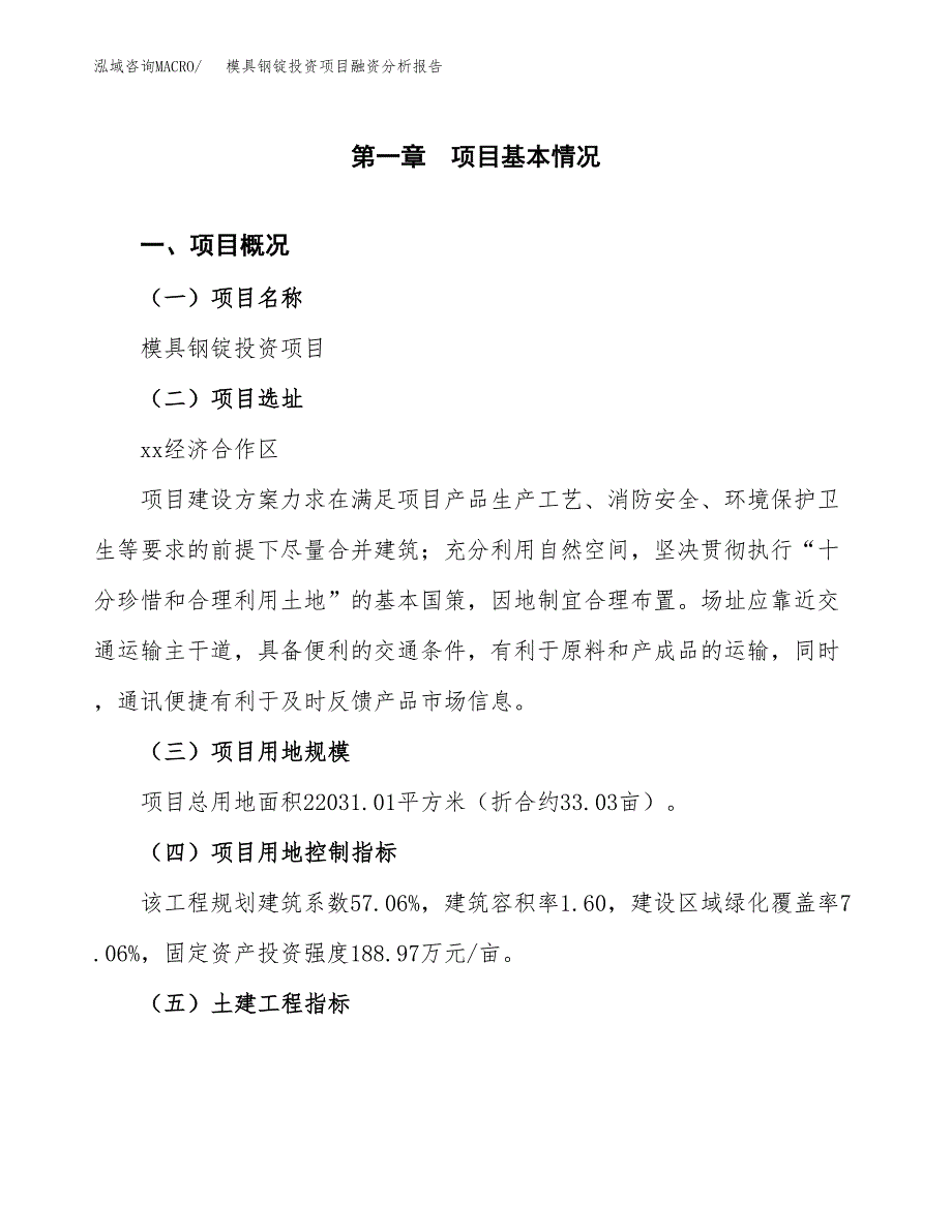 模具钢锭投资项目融资分析报告.docx_第1页