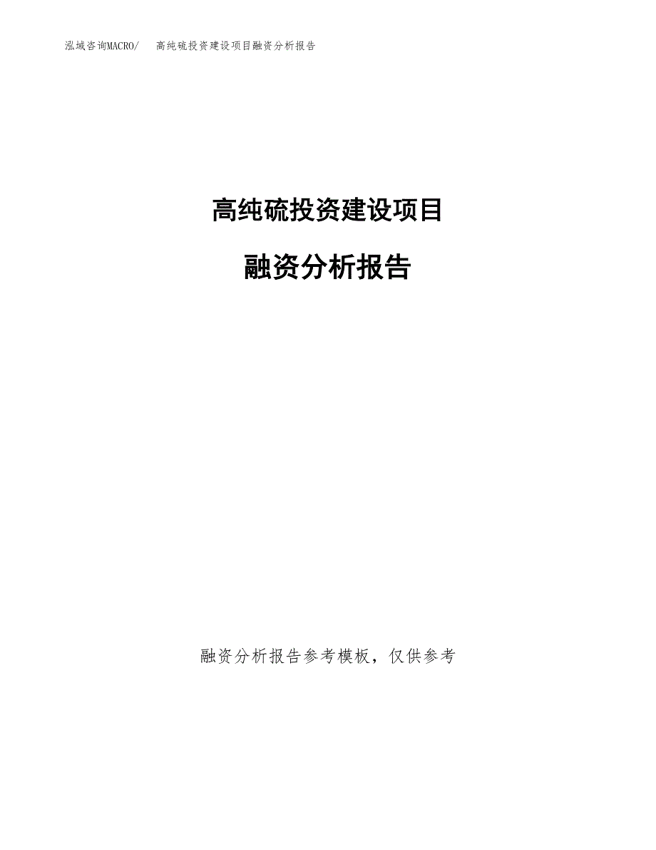 高纯硫投资建设项目融资分析报告.docx_第1页