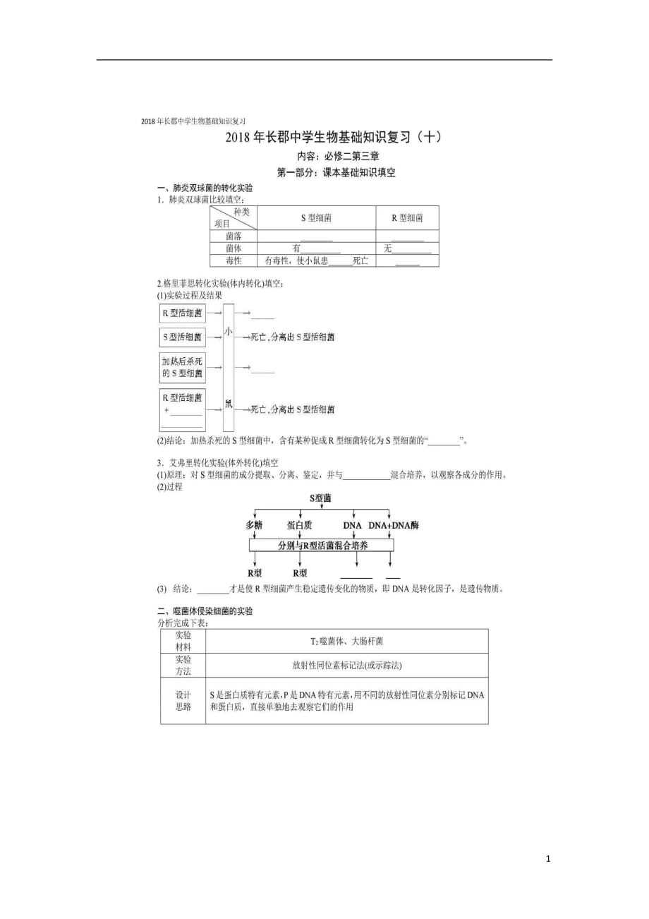 湖南省长沙市高中生物基础知识复习（十）学案（图片版）（必修2）_第1页