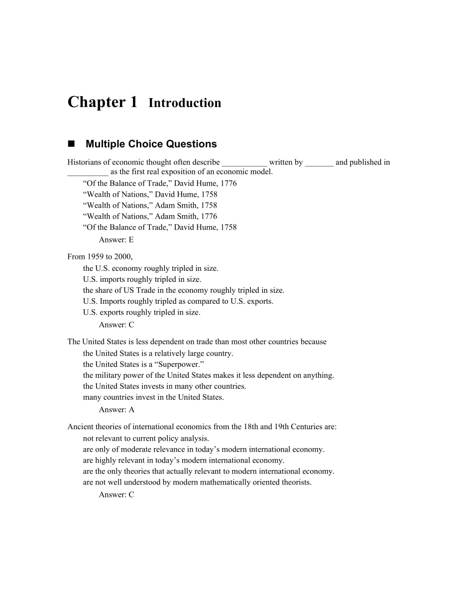 国际经济学作业答案-第一章_第1页