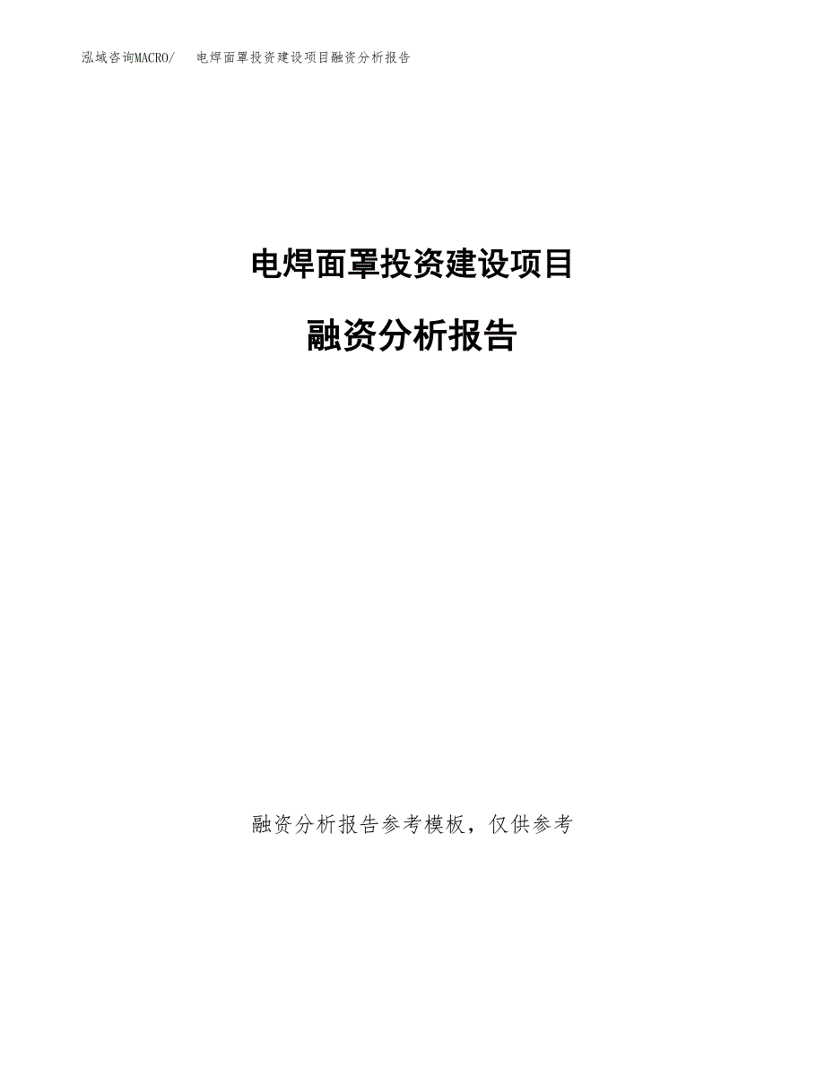 电焊面罩投资建设项目融资分析报告.docx_第1页