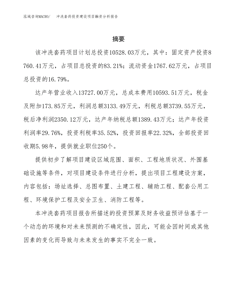 冲洗套药投资建设项目融资分析报告.docx_第2页