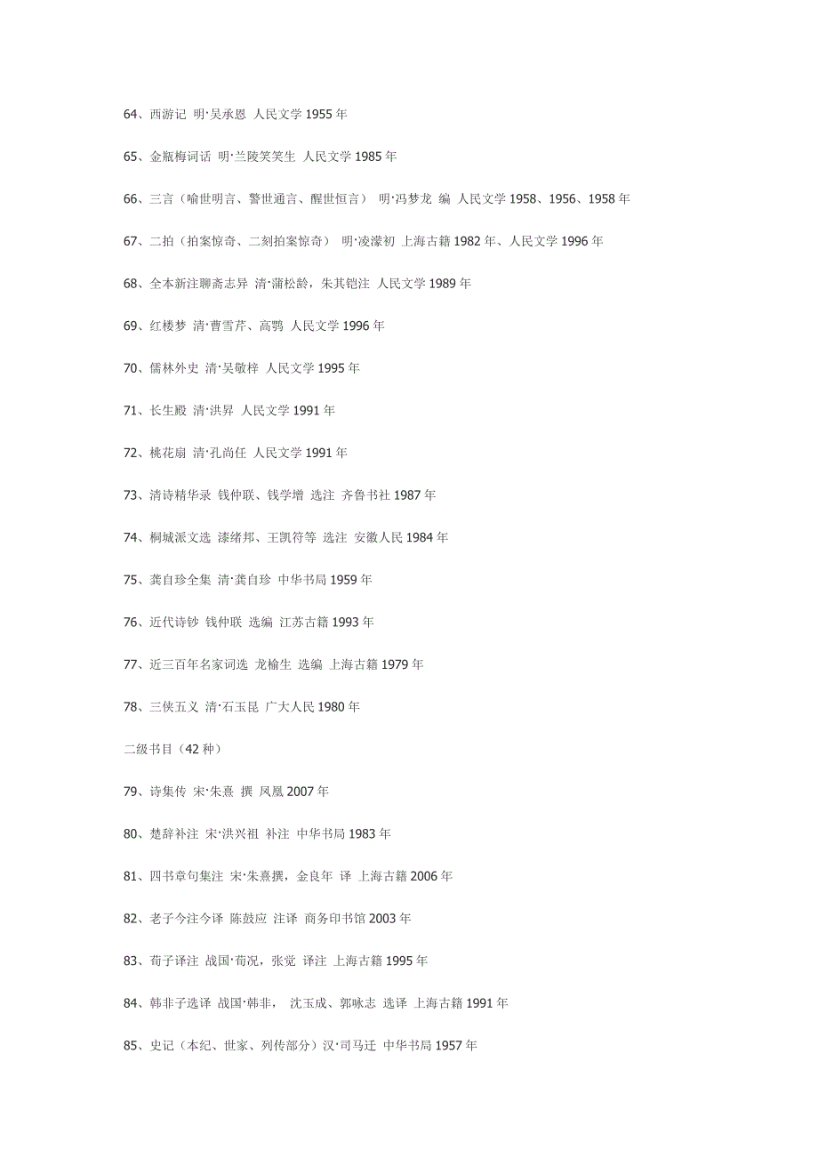 我国语言文学(汉语言文学专业)本科必读书目_第4页