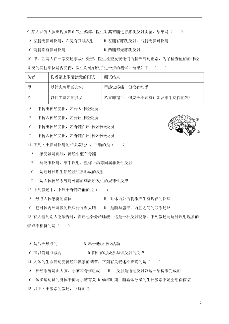 山东省荣成市2016－2017学年七年级生物下学期期中试题_第2页