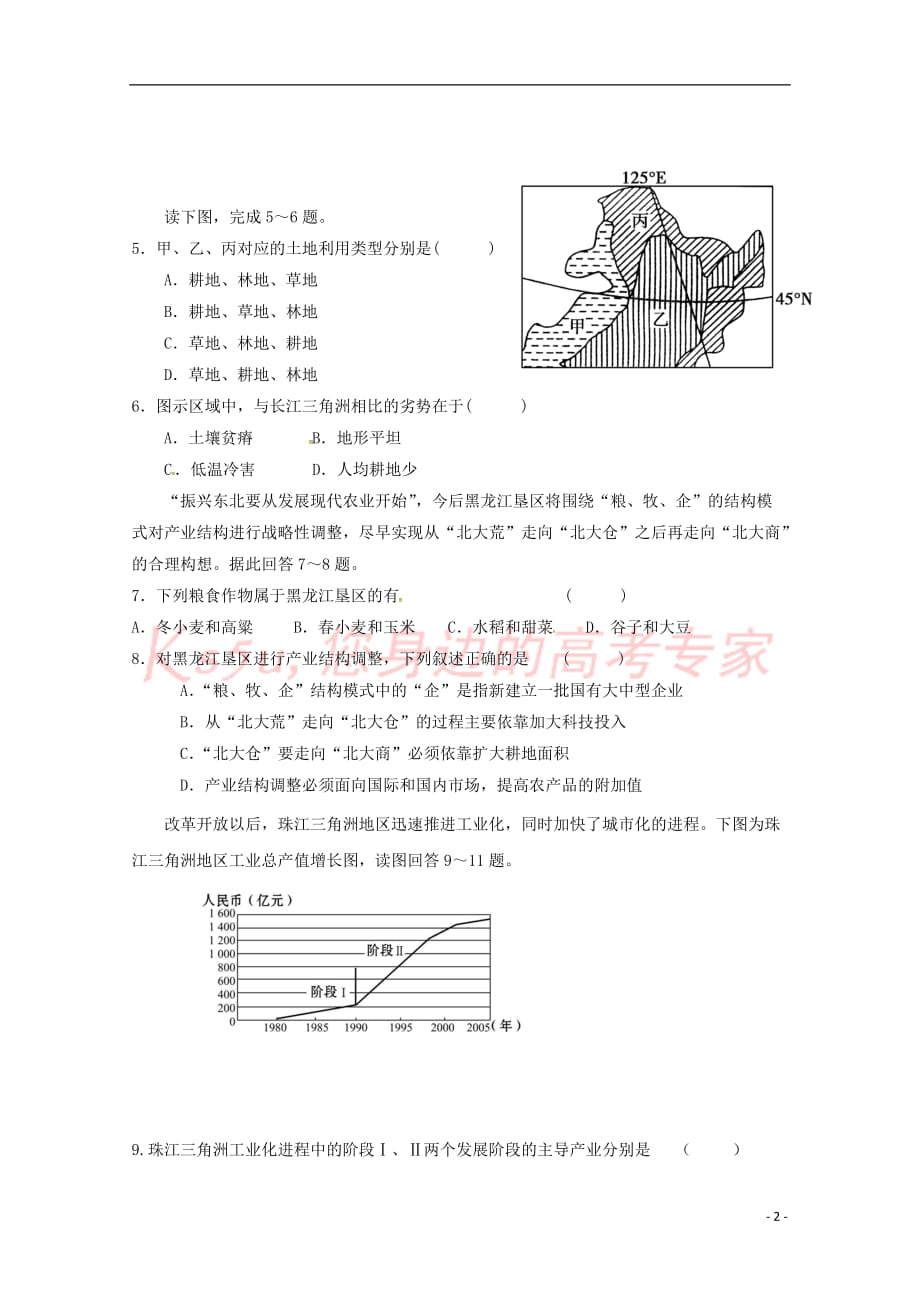 山东省滨州市邹平县2017-2018学年高二地理上学期第一次月考试题（一区）（无答案）_第2页