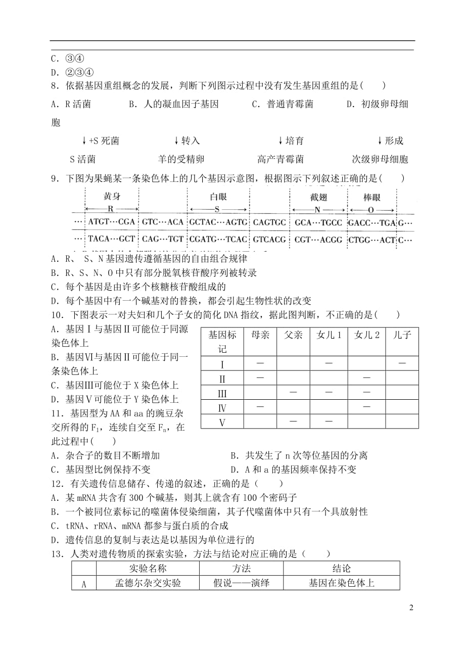山西省忻州市2016届高考生物一轮复习 综合同步检测（二）（必修2）_第2页