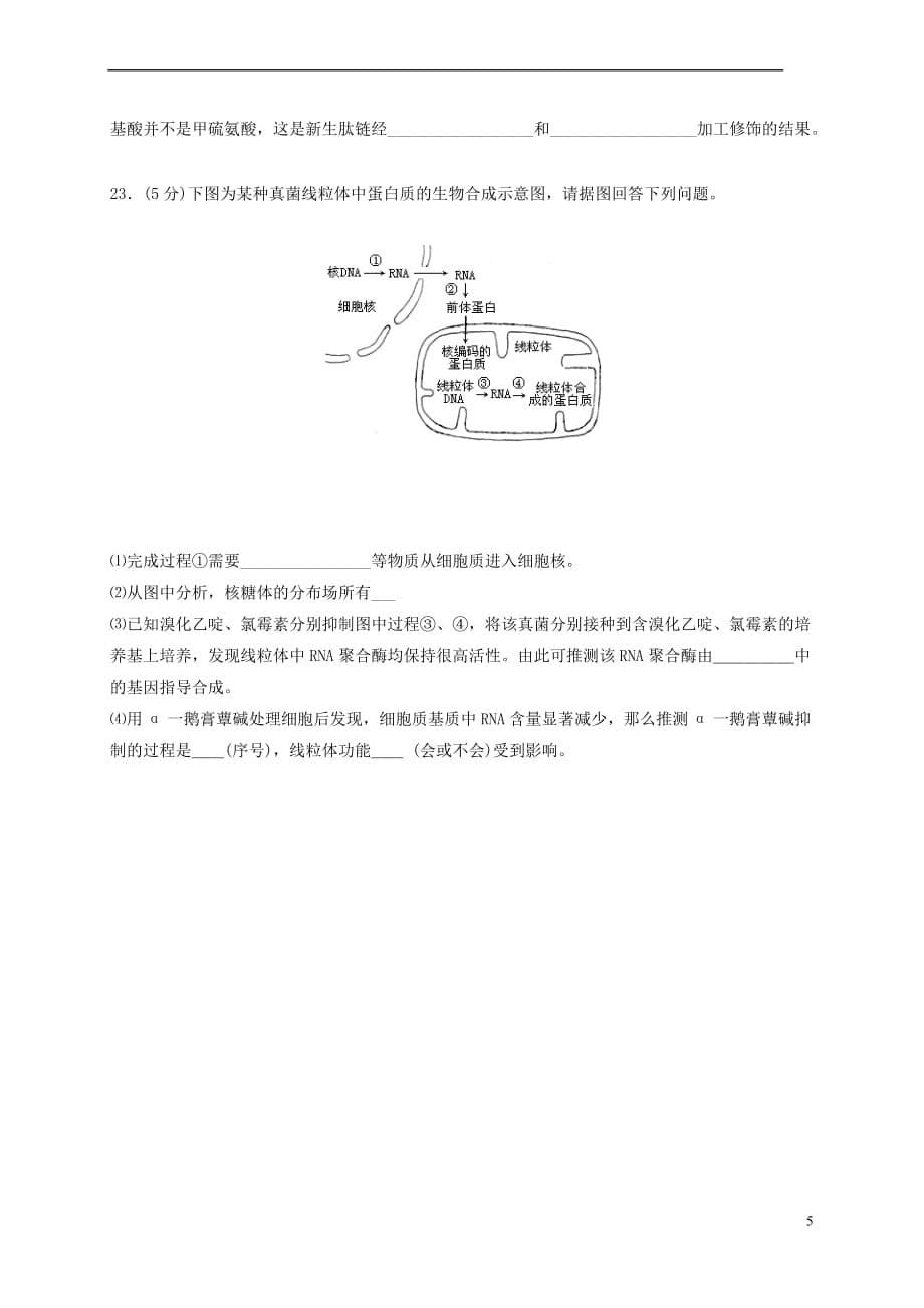 山西省忻州市2016－2017年高中生物 第四章 基因的表达 4.2 基因对性状的控制同步检测 新人教版必修2_第5页