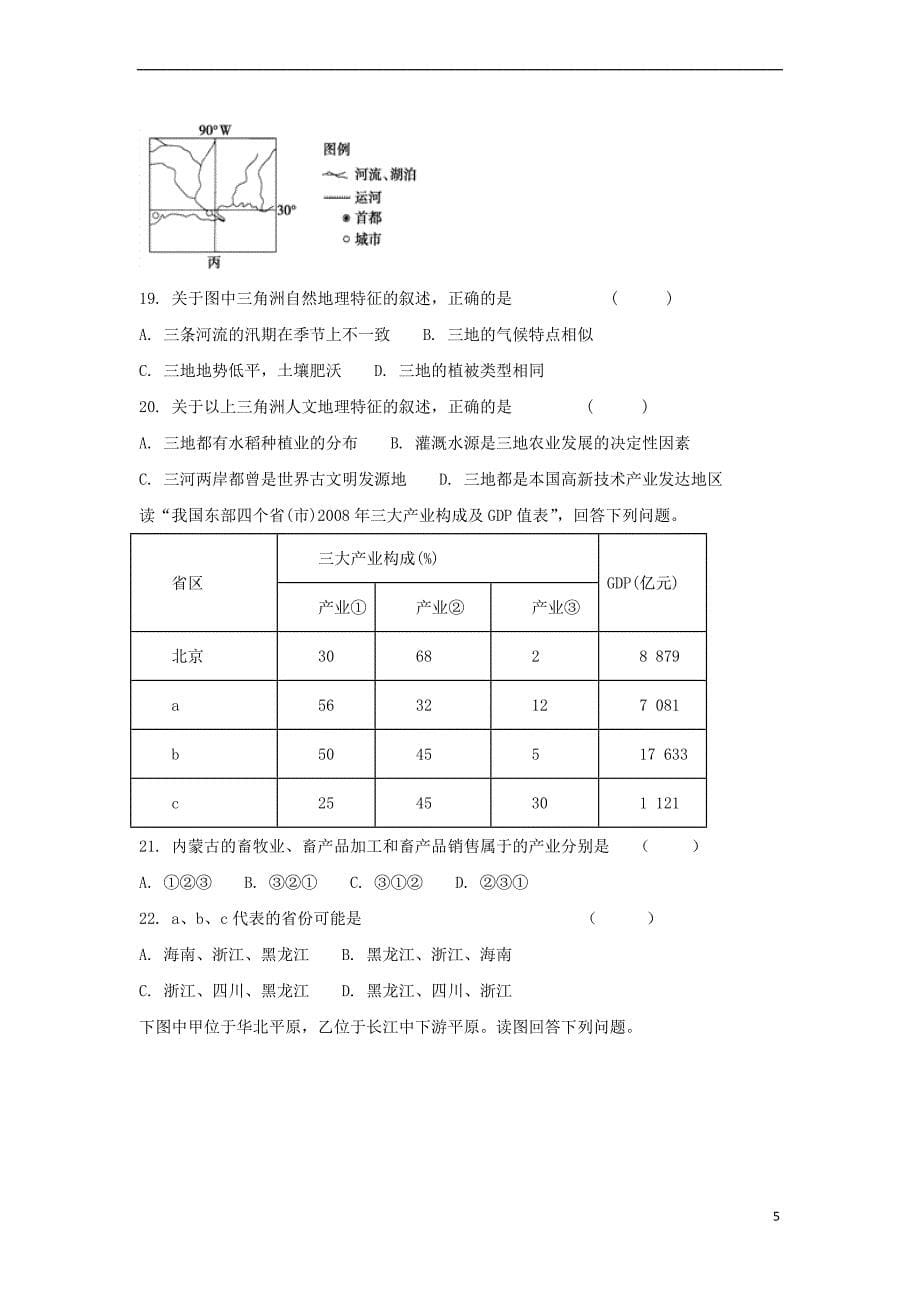 山东省济南市历城区2017－2018学年高二地理10月月考试题_第5页