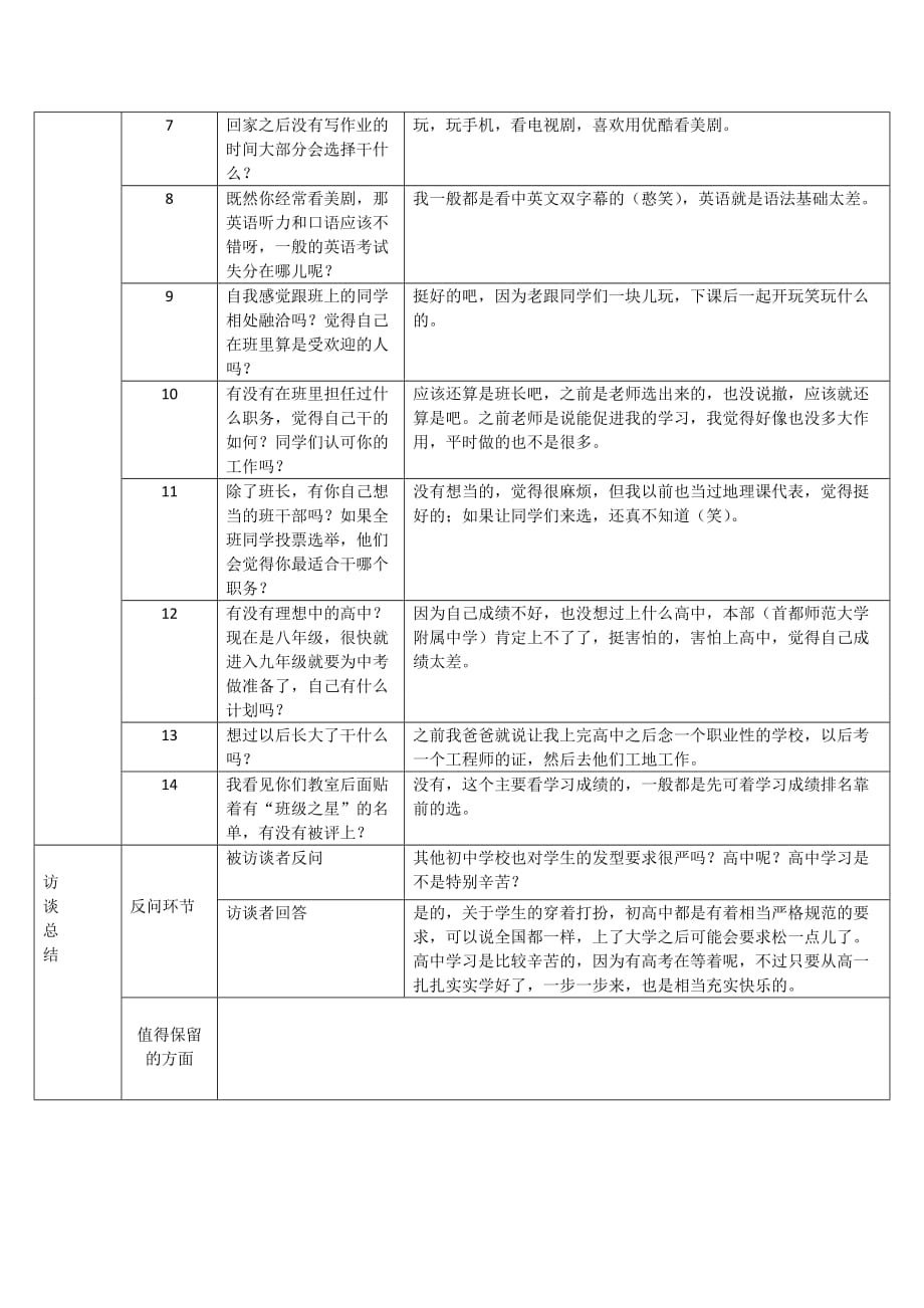 中学生的一天访谈表格_第4页