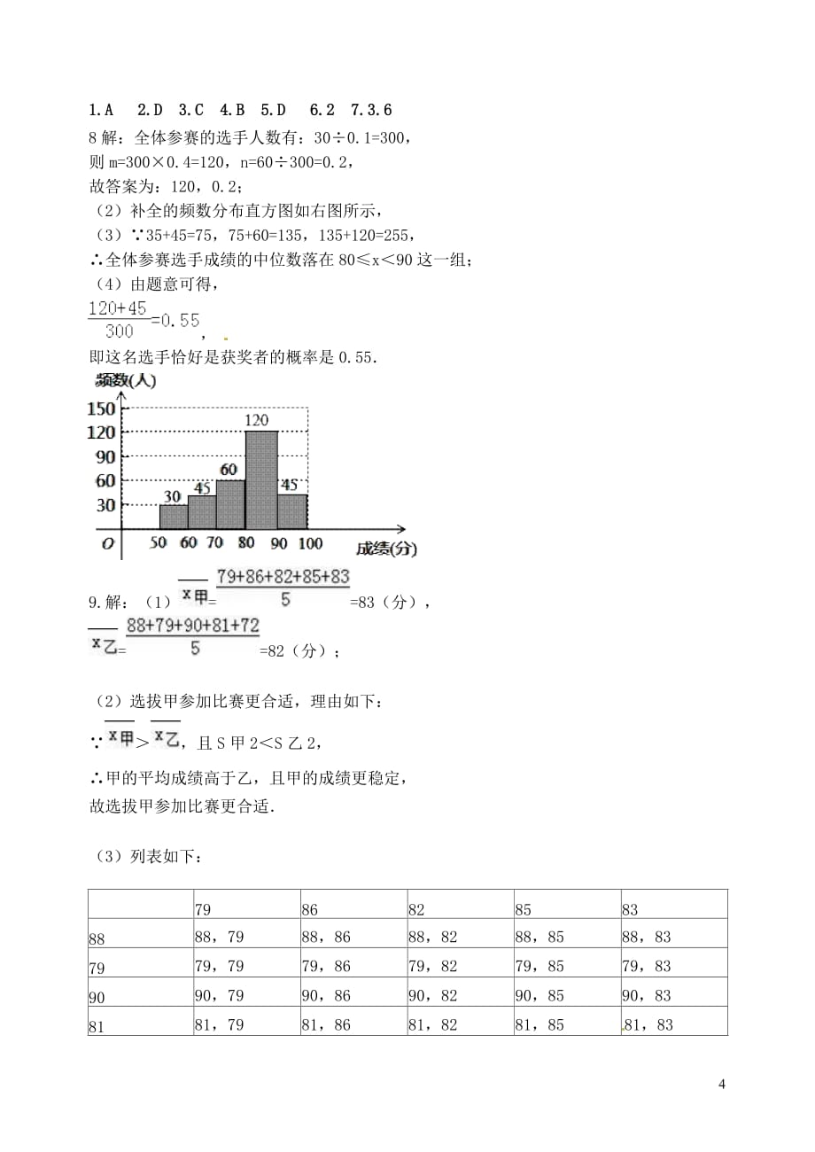 山东省郯城县红花镇2018届中考数学专题复习 专题七（27）概率当堂达标题_第4页