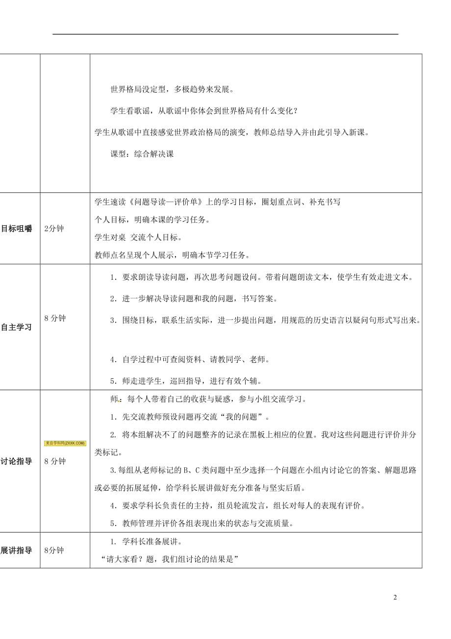 山东省济阳县九年级历史下册 15 世界政治格局的多极化趋势导学案设计 新人教版_第2页