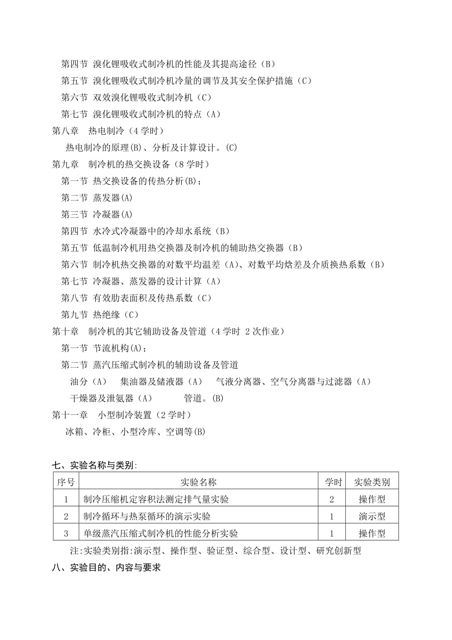 制冷原理教学大纲概要_第4页