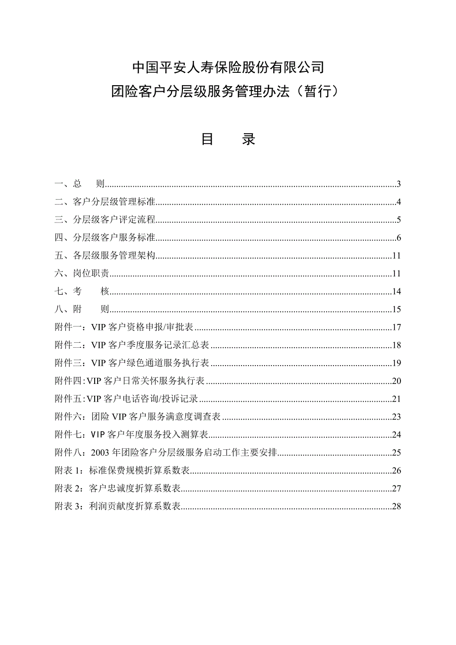 我国平安人寿保险股份有限公司团险客户分层级服务管理办法(暂行)_第1页