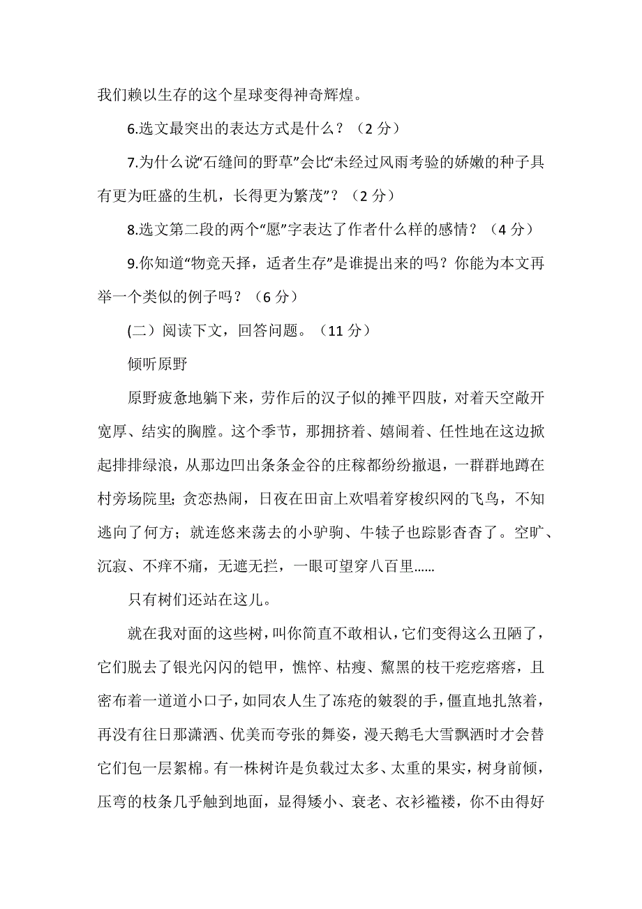 初三九年级语文考试题及答案_第4页