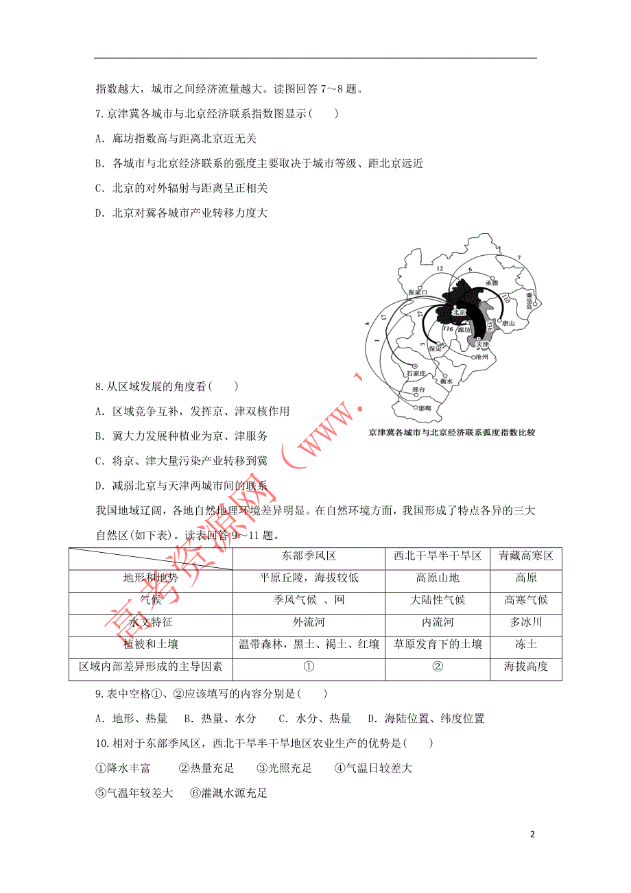 山东省曲阜市2017－2018学年高二地理上学期第一次月考试题_第2页